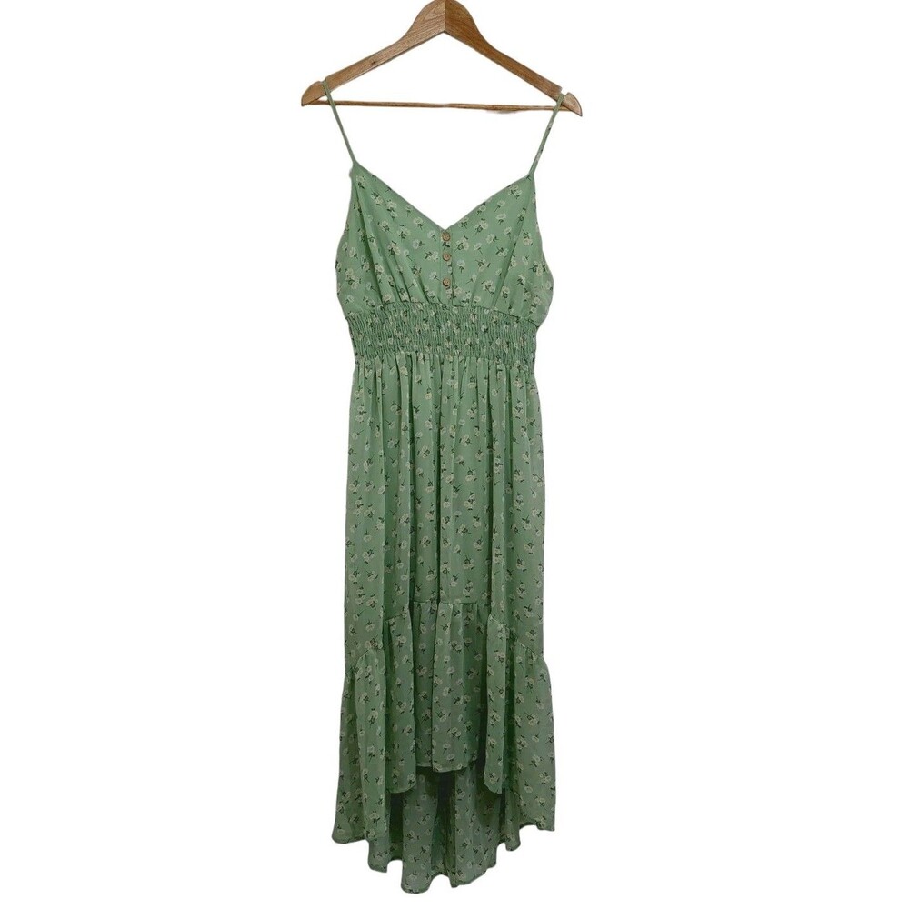 Sweet Storm Junior's Size XL Dress Green Floral Hi Low Daisy Daisies